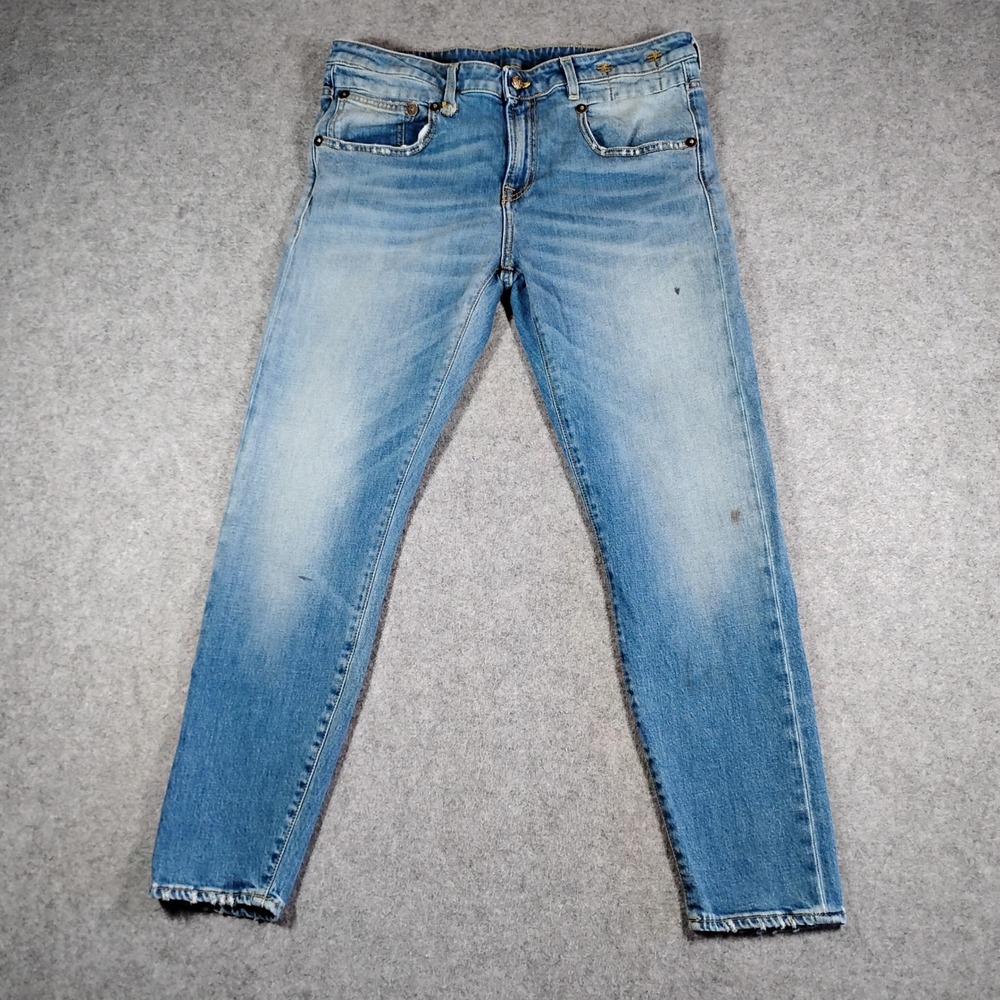 R13 Mens Slim Fit Light Wash Distressed Blue‎ Jeans Made in Italy  32x27